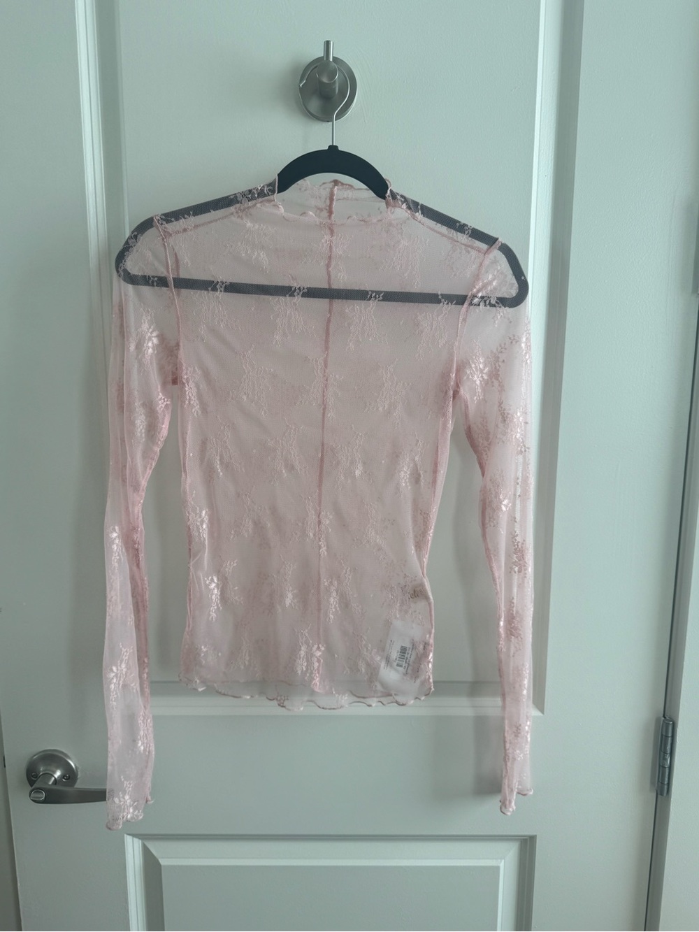 Sheer Pink Lace Long-Sleeve Women's Top